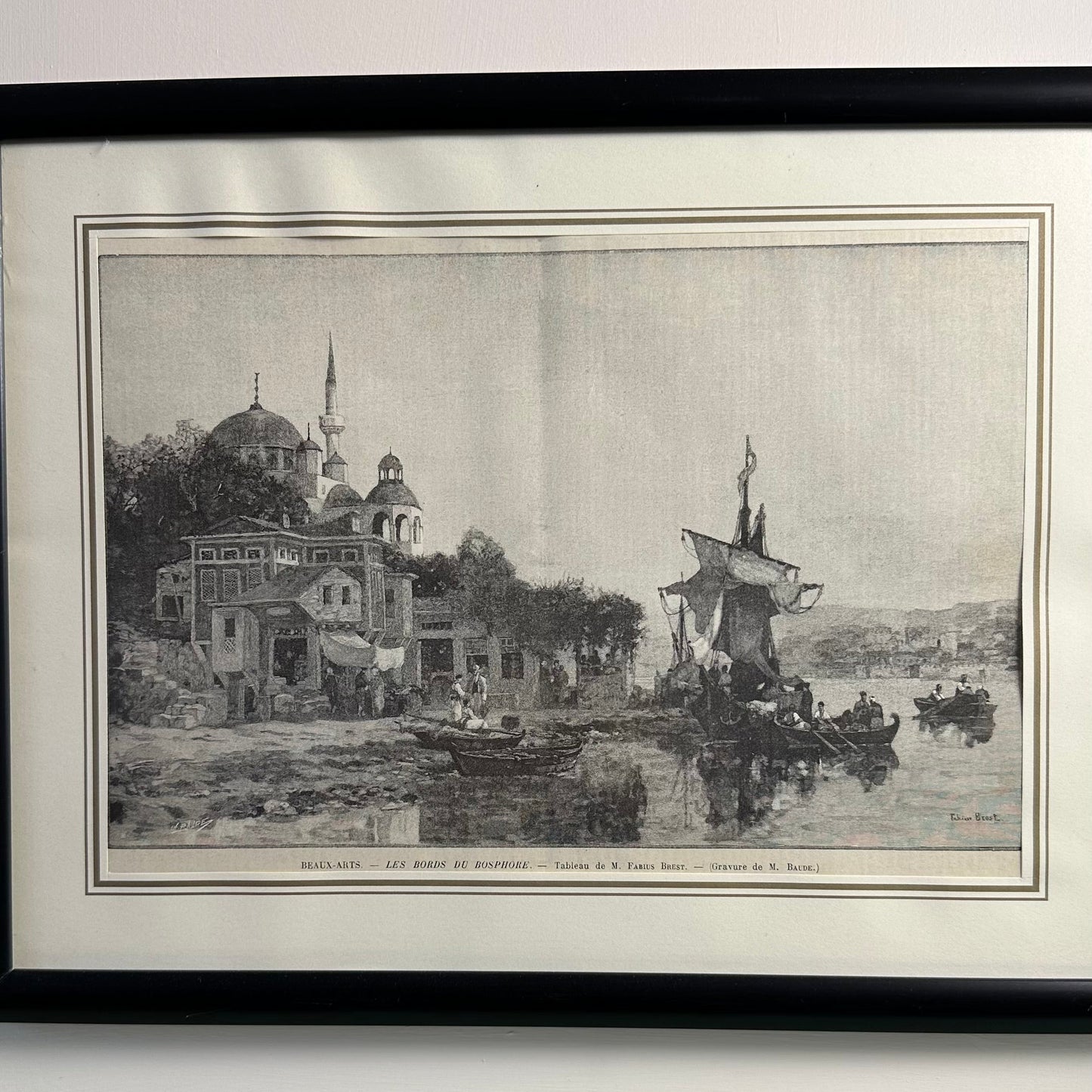 BORDS DU BOSPHORE - TABLEAU DE - FABIUS BREST - GRAVURE DE M.BAUDE - 33X23cm